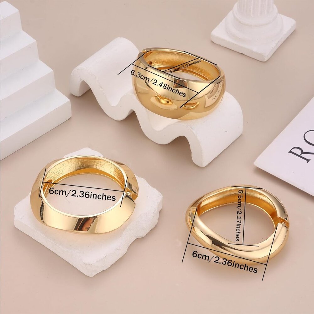 Trendy Stackable Chunky Bangles - 3-4 Pcs Wide Wr… - image 5